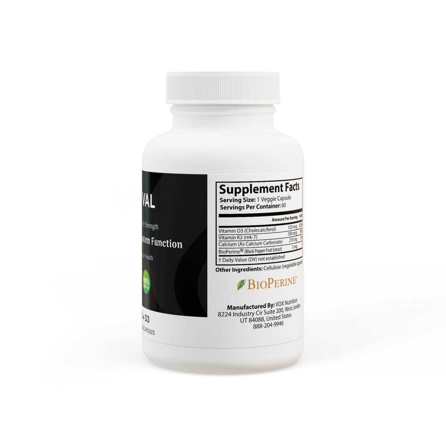 Vitamin K2 + D3 Supplement (60 Capsules)