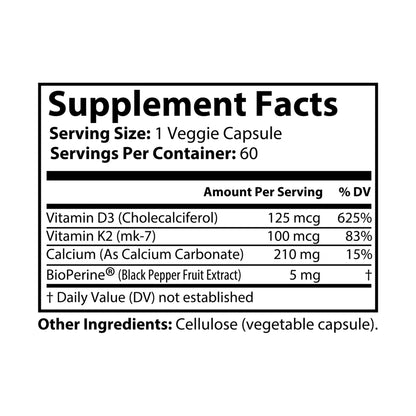 Vitamin K2 + D3 Supplement (60 Capsules)